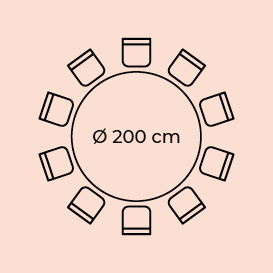 rozmístění židlí u kulatého stolu 200 cm