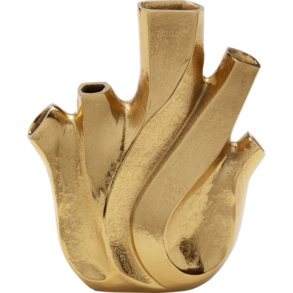 KARE Design Hliníková váza Flame - zlatá, 29cm
