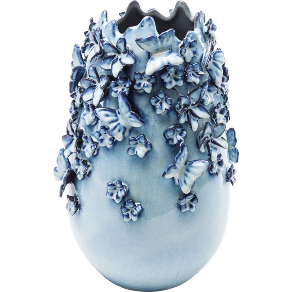 KARE Design Modrá kameninová váza Butterflies 35 cm